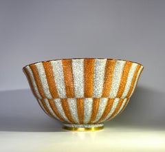 Royal Copenhagen, Orange and Grey Scalloped Crackle Glazed Bowl, #3422
