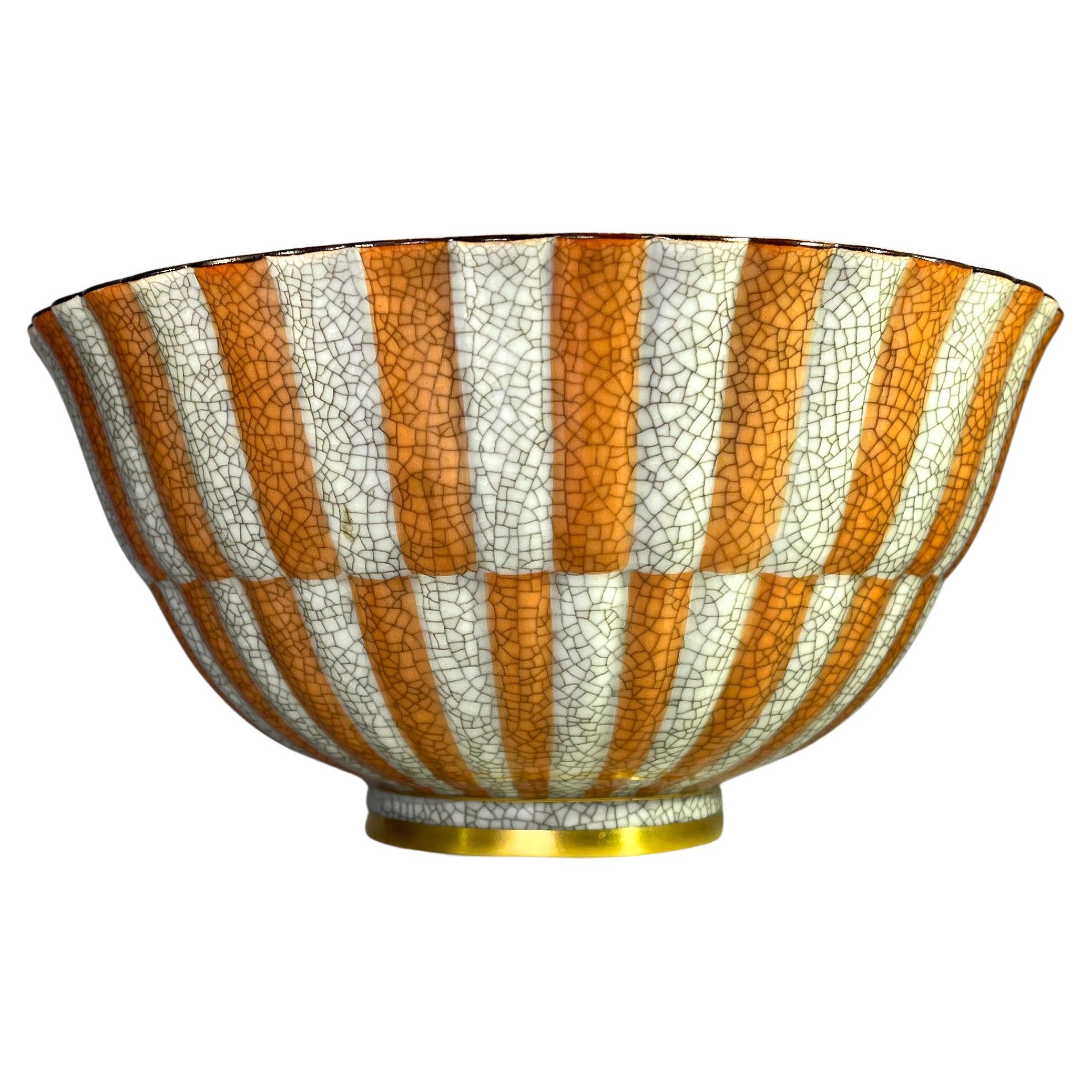 Royal Copenhagen, Orange and Grey Scalloped Crackle Glazed Bowl, #3422