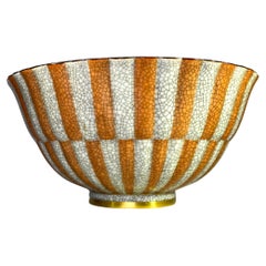 Royal Copenhagen, Orange and Grey Scalloped Crackle Glazed Bowl, #3422