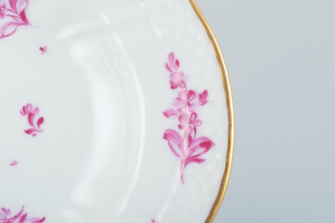 Hand-Painted Royal Copenhagen, Oval Serving Dish with Purple Flowers and Gold Rim For Sale