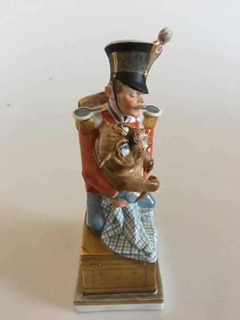 Art Nouveau Royal Copenhagen over Glaze Figurine Soldier with Dog Tinderbox #1156