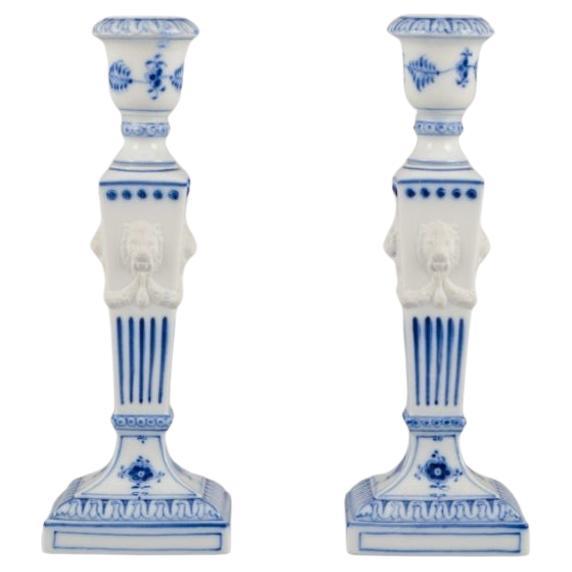 Royal Copenhagen, pair of Blue Fluted candlesticks. 1962.  For Sale