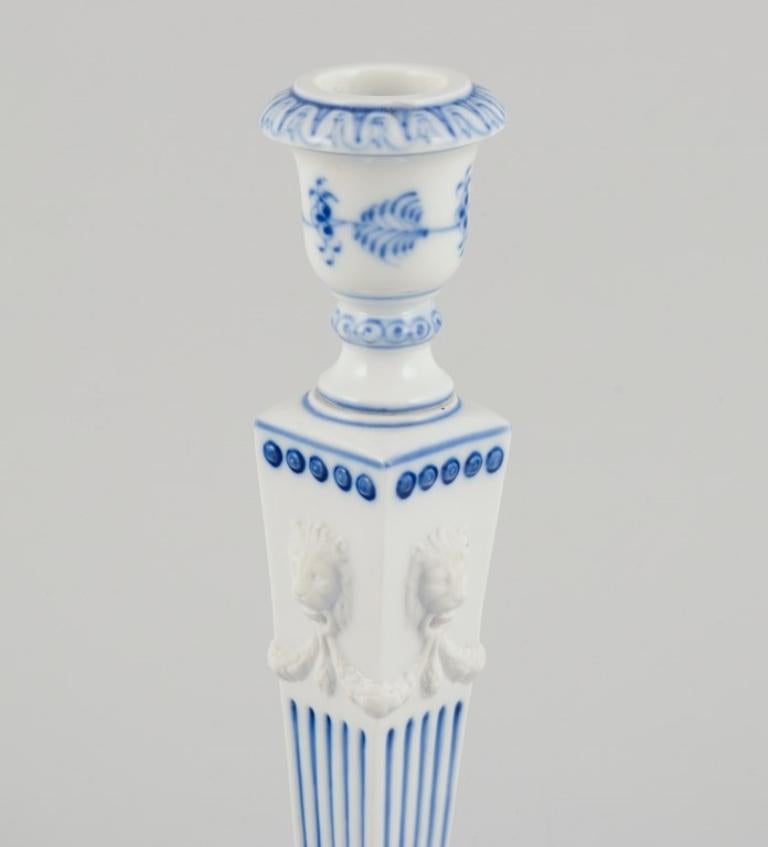 Mid-20th Century Royal Copenhagen, pair of Blue Fluted candlesticks in porcelain. For Sale