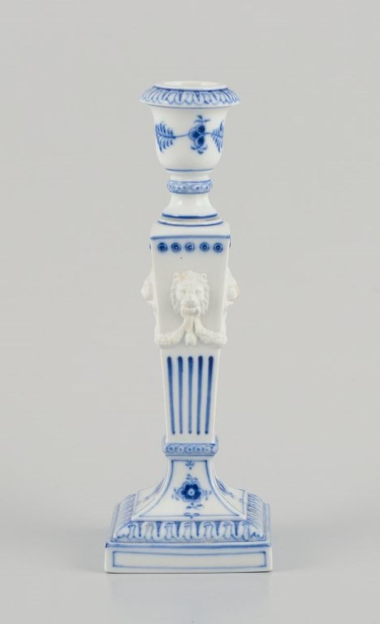 Royal Copenhagen, pair of Blue Fluted candlesticks in porcelain. For Sale 1