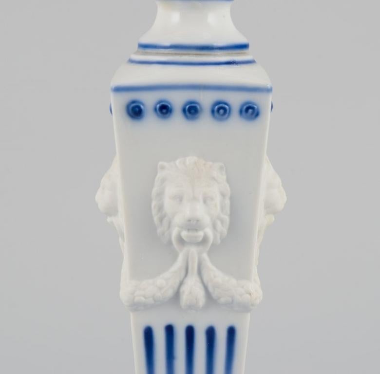 Royal Copenhagen, pair of Blue Fluted candlesticks in porcelain. For Sale 2