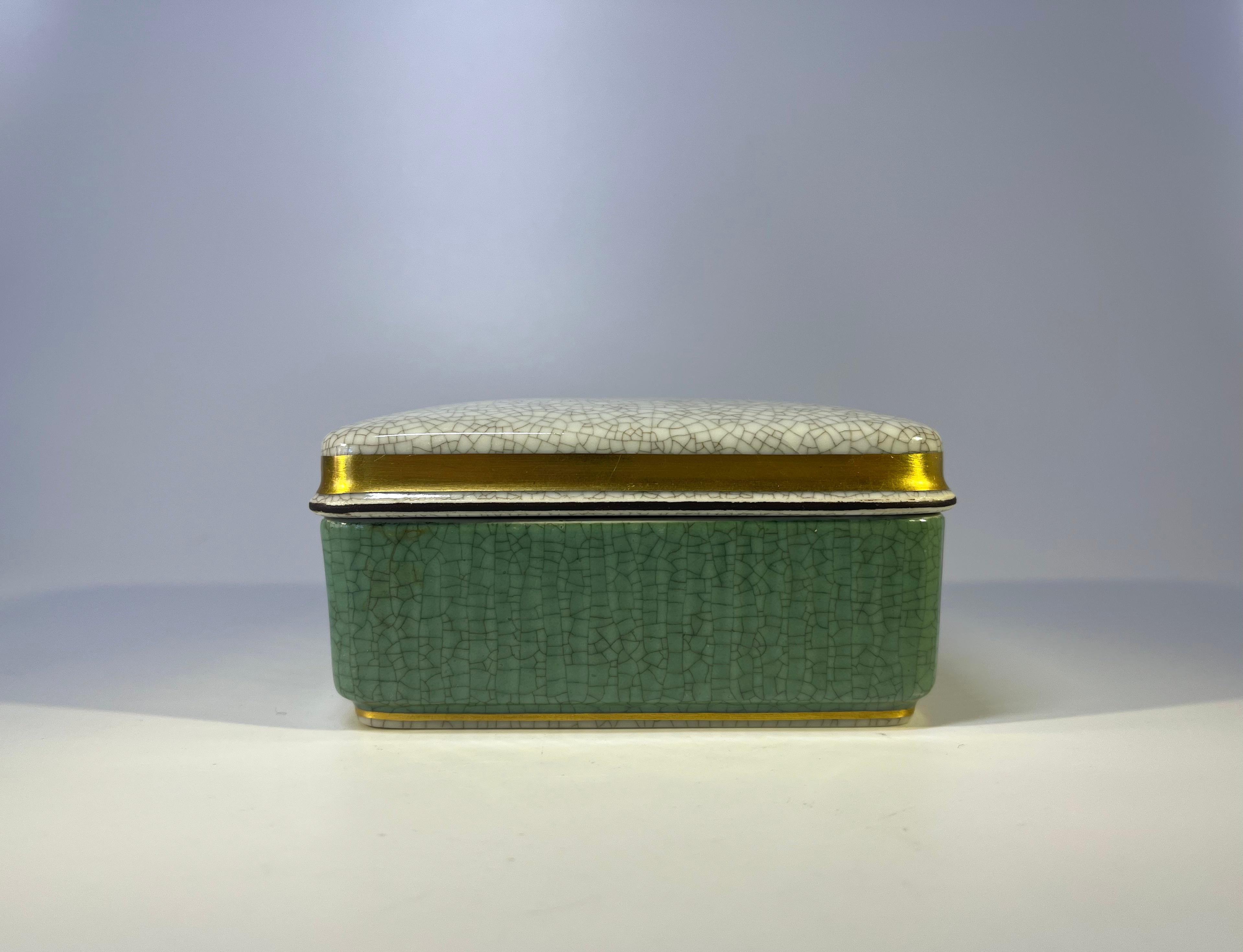 Art Deco Royal Copenhagen Pale Green And Grey Gilt Craquelure Lidded Box #4441