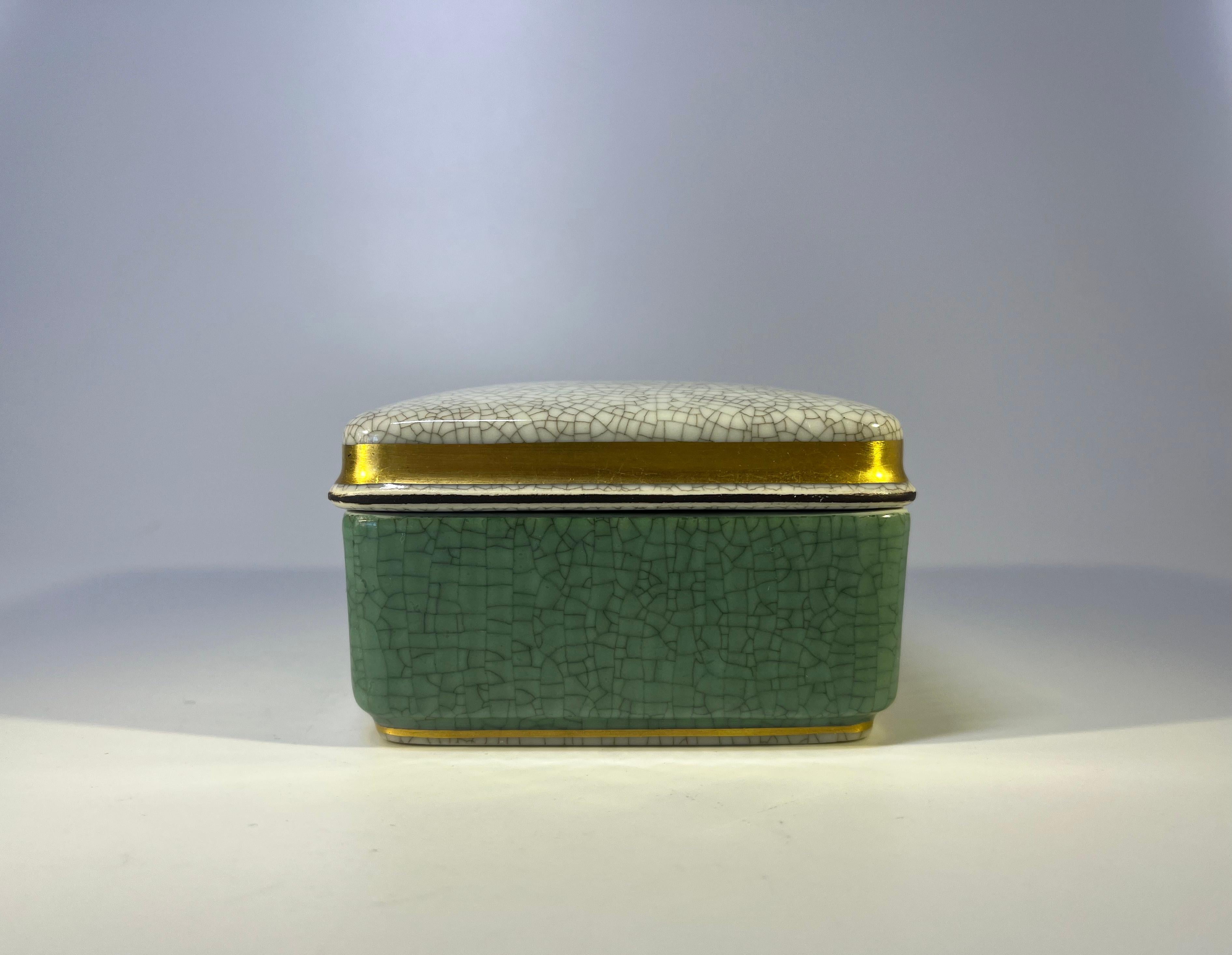 Danish Royal Copenhagen Pale Green And Grey Gilt Craquelure Lidded Box #4441
