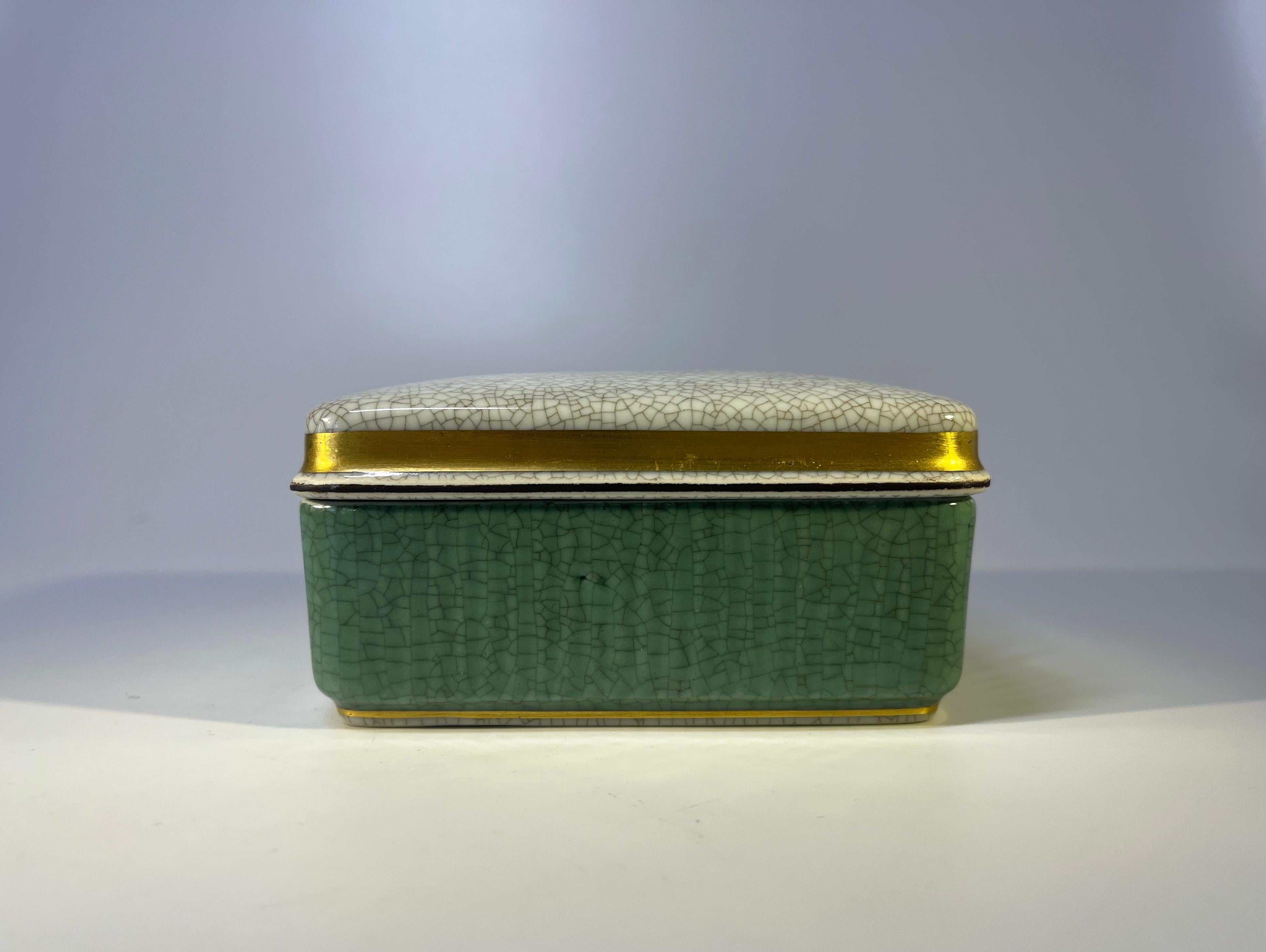 Glazed Royal Copenhagen Pale Green And Grey Gilt Craquelure Lidded Box #4441