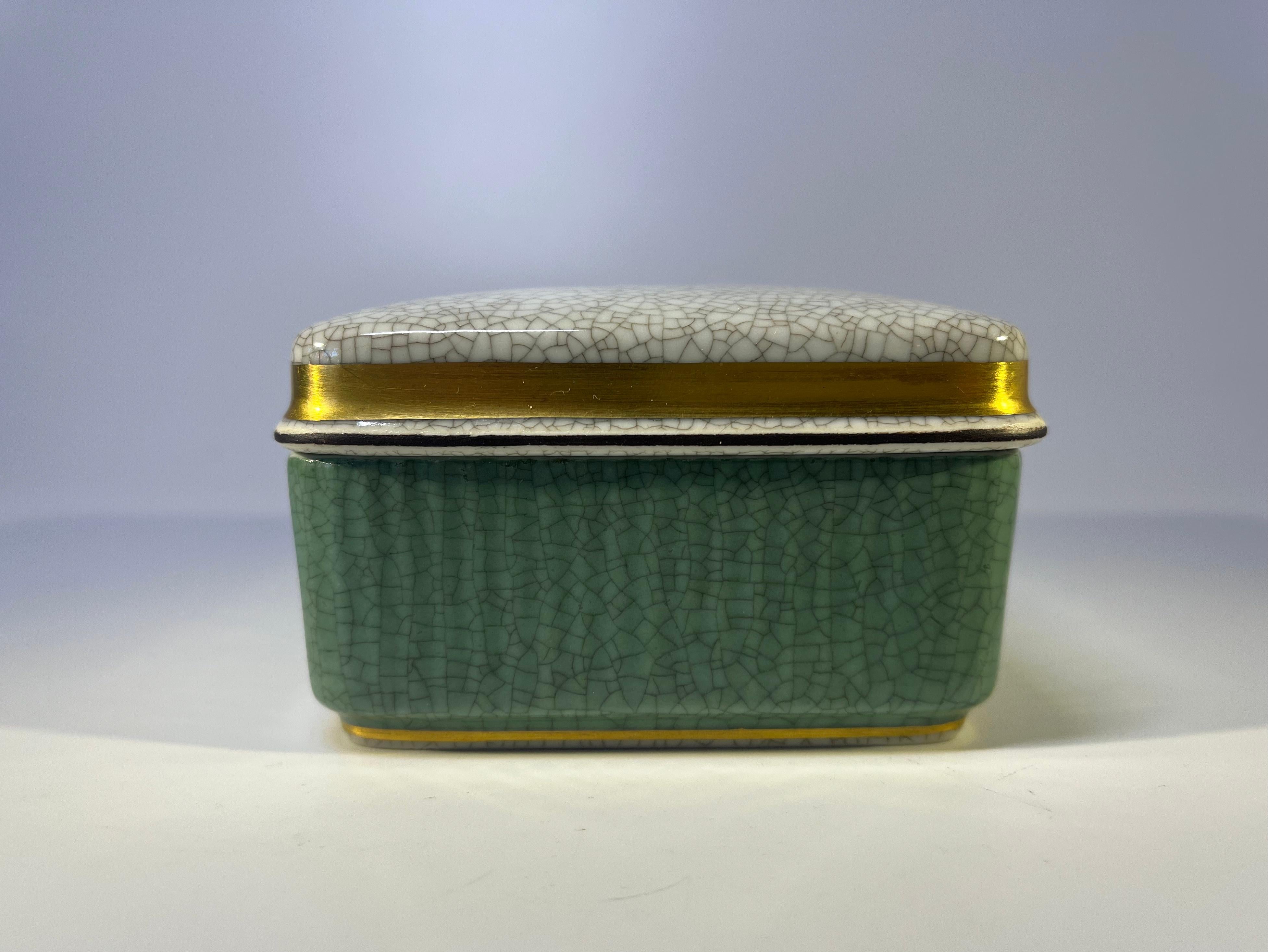 Royal Copenhagen Pale Green And Grey Gilt Craquelure Lidded Box #4441 In Good Condition In Rothley, Leicestershire