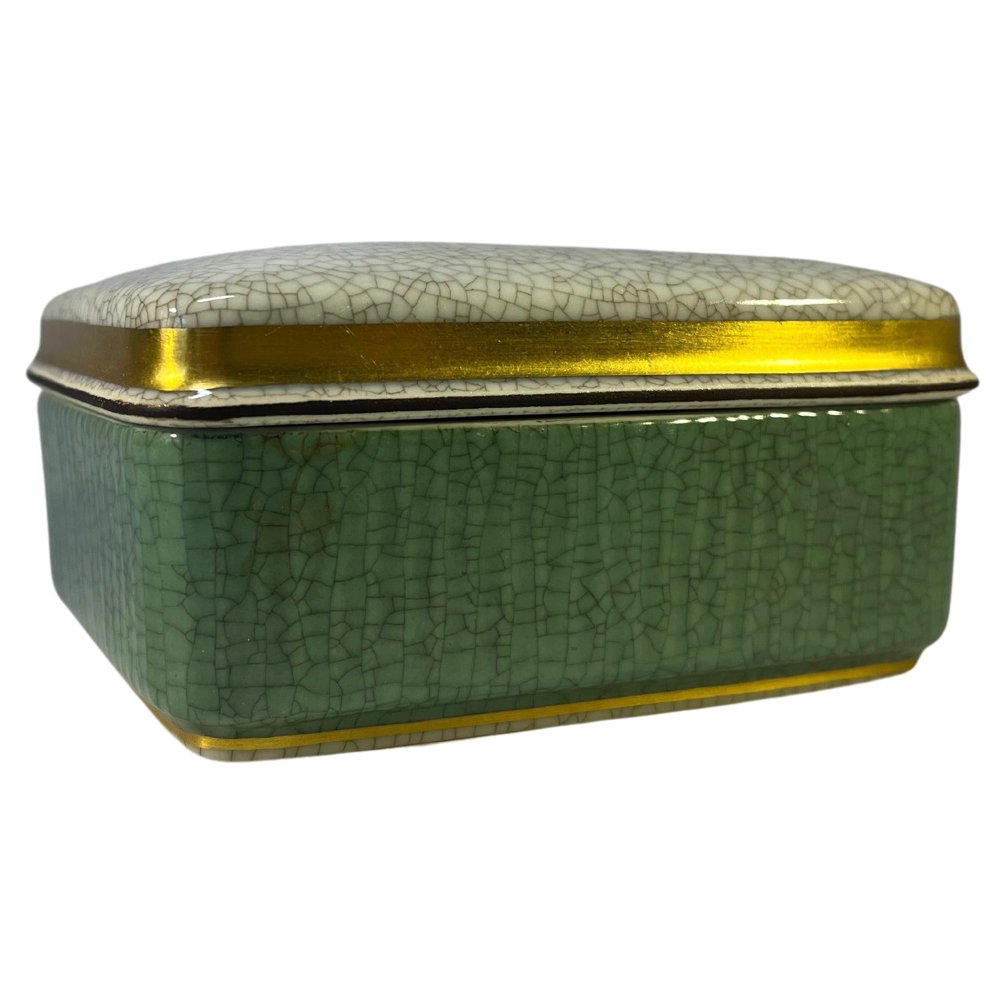 Royal Copenhagen Pale Green And Grey Gilt Craquelure Lidded Box #4441