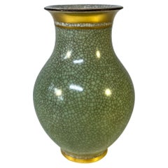 Royal Copenhagen, Pale Green Crackle Glazed Vase With Gilded Banding  #2736
