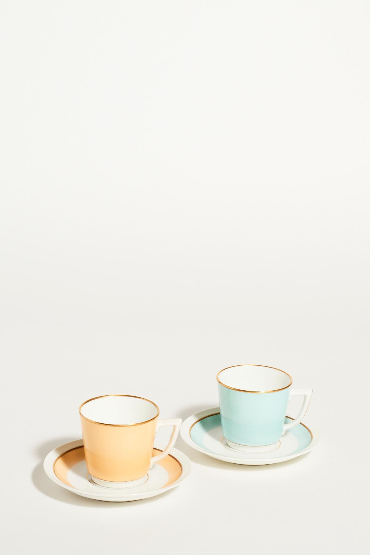 Danish Royal Copenhagen Pale Yellow and Mint Demitasses Set of Two
