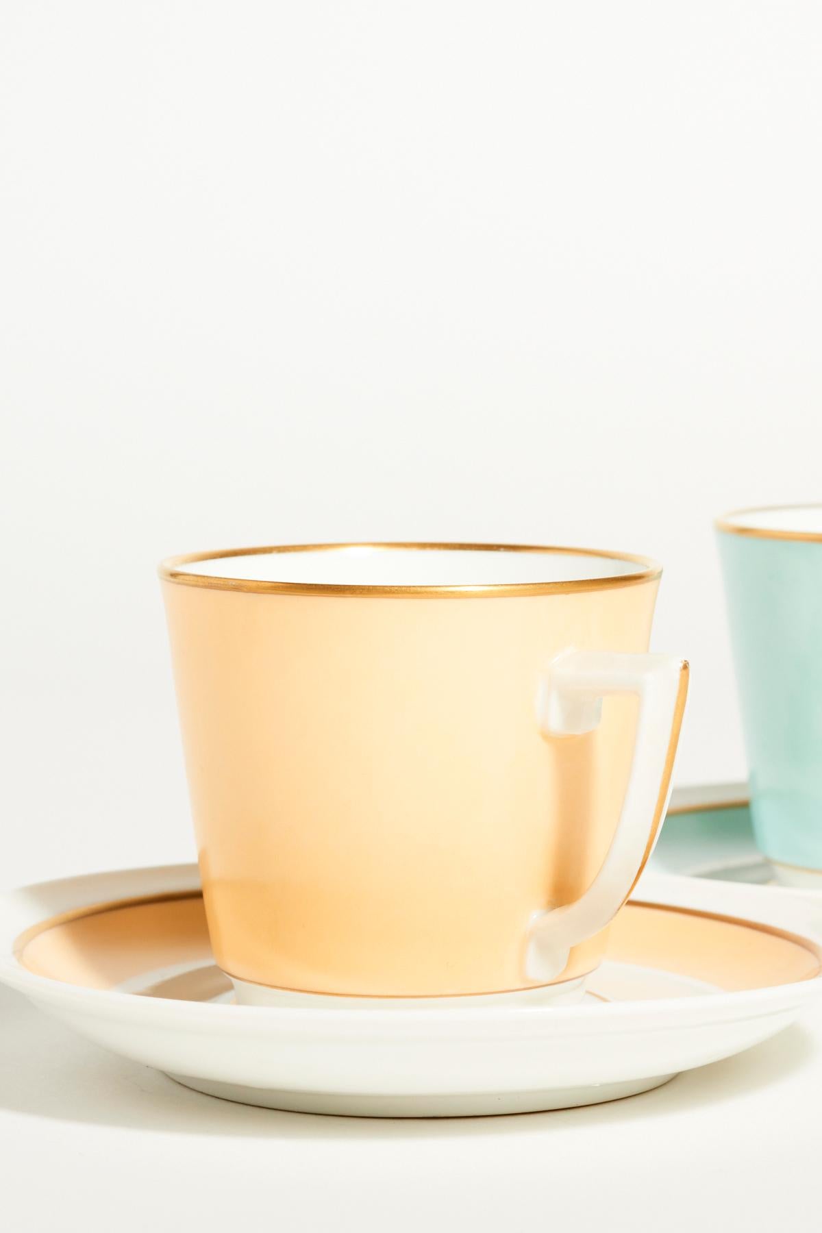 Royal Copenhagen Pale Yellow and Mint Demitasses Set of Two In Excellent Condition In New York, NY