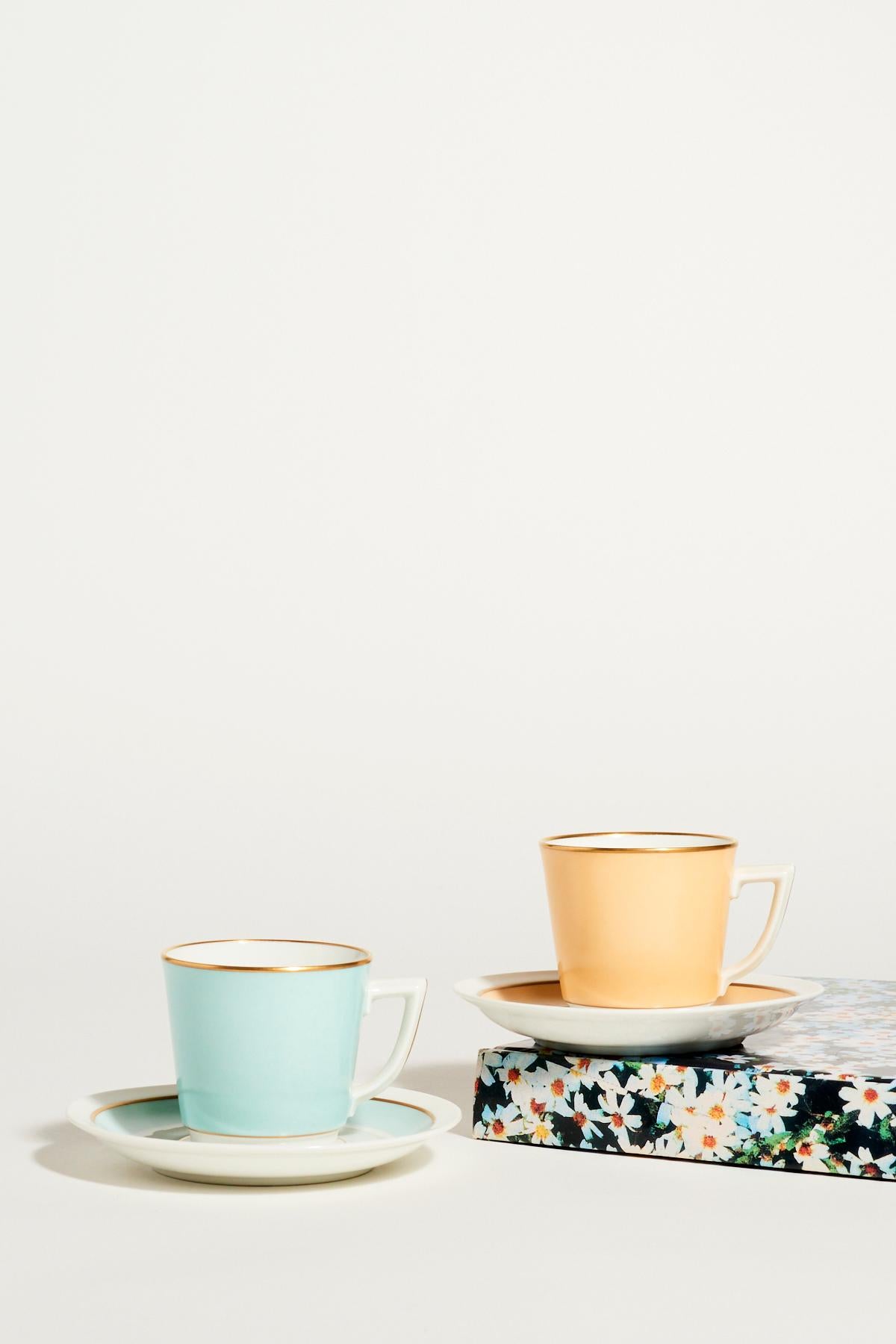 Porcelain Royal Copenhagen Pale Yellow and Mint Demitasses Set of Two
