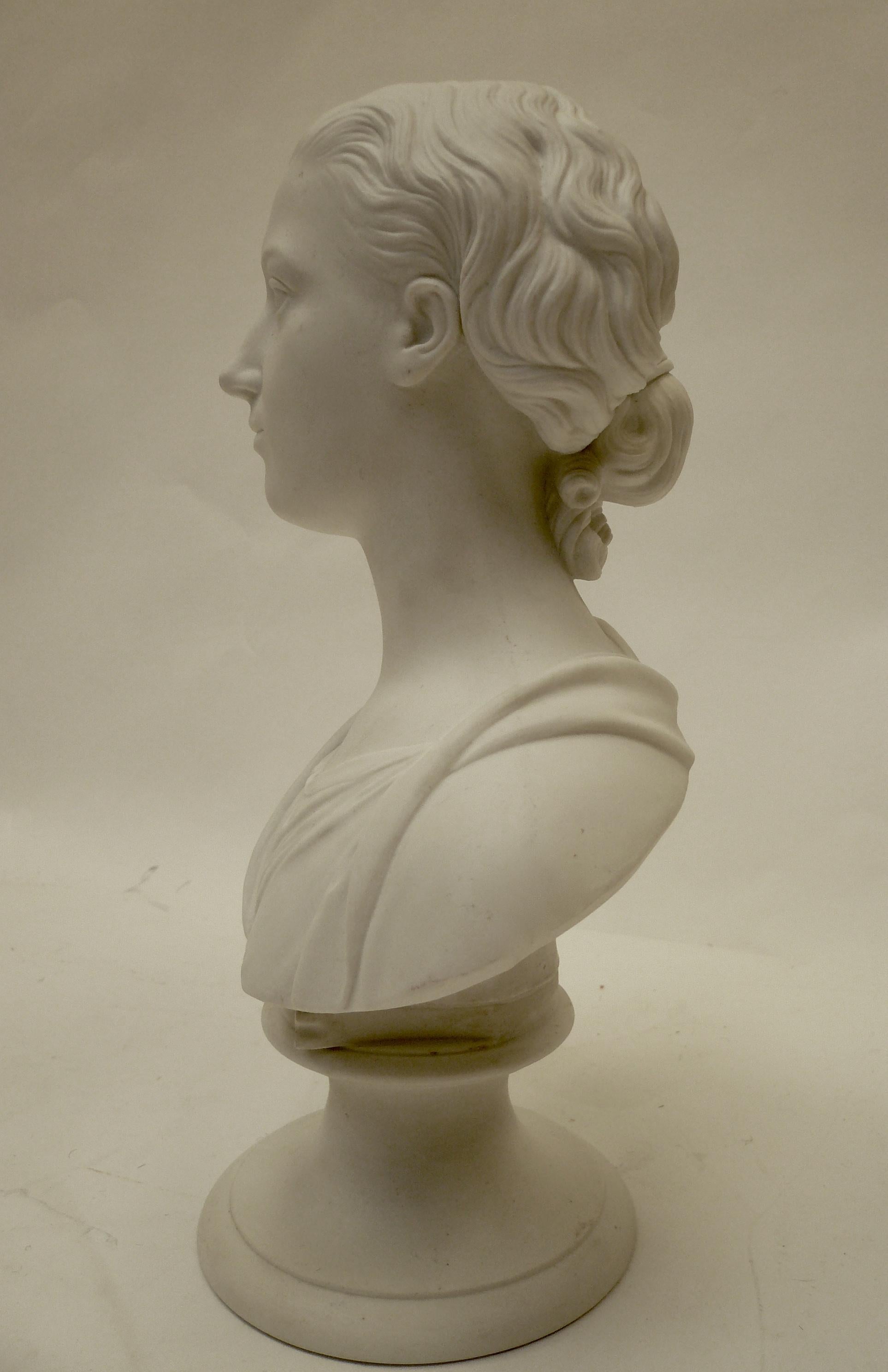 Neoclassical Royal Copenhagen Parian Bust of Eneret, by T. Stein, Dated 1863