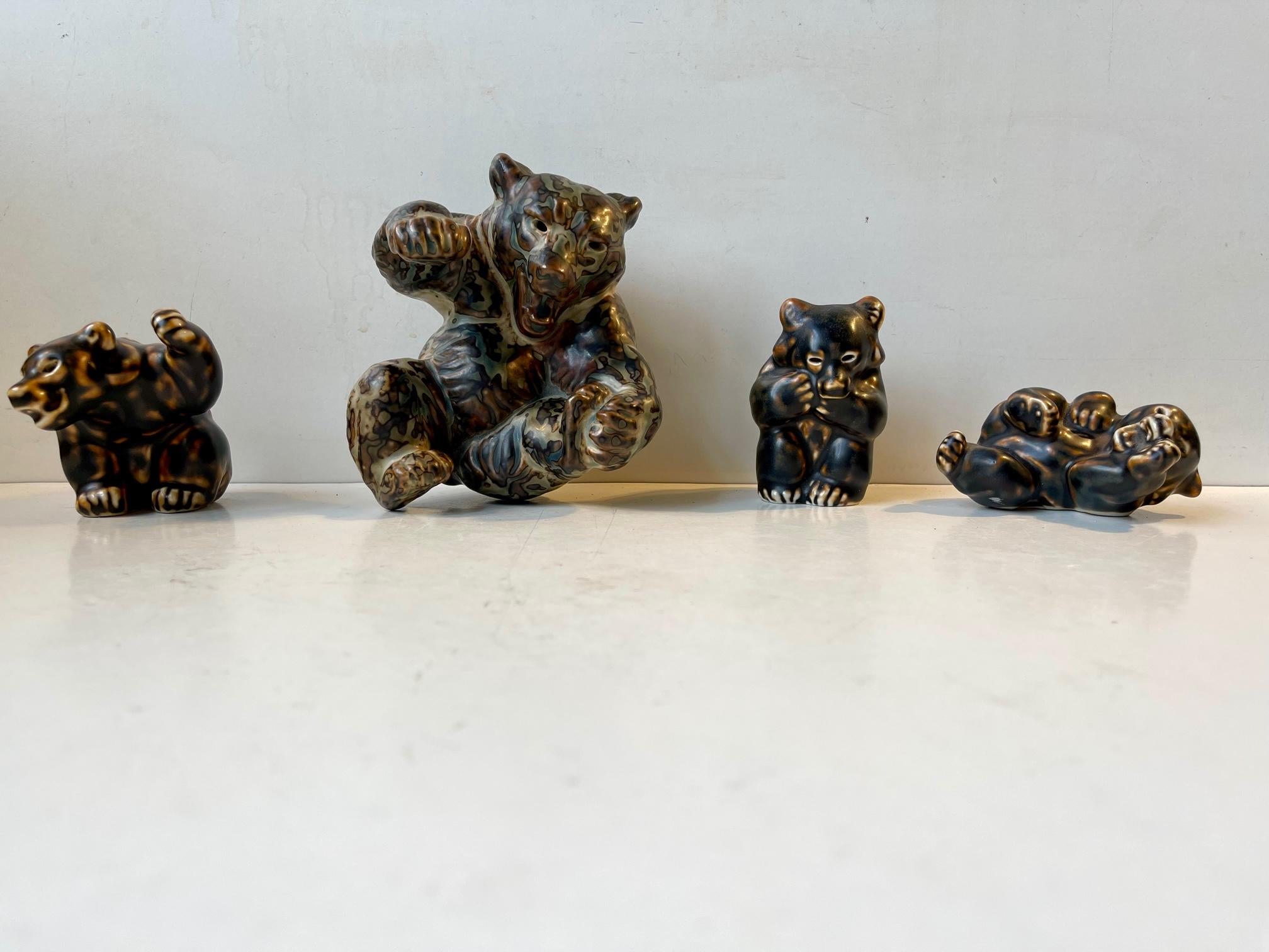 This series of joyful playing bears was designed by the Danish ceramist Knud Kyhn (KK) all the way back in 1929-36. Hugely inspired by the sung glazes applied in Axel Salto's and Bode Willumsen's designs these naturalistic figurines were very