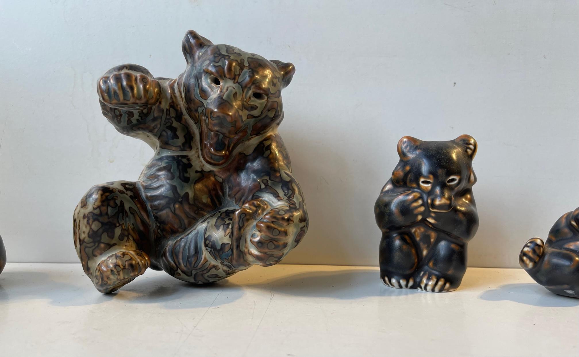 Royal Copenhagen Playing Bear Figurines in Glazed Stoneware by Knud Kyhn, 1950s In Good Condition In Esbjerg, DK