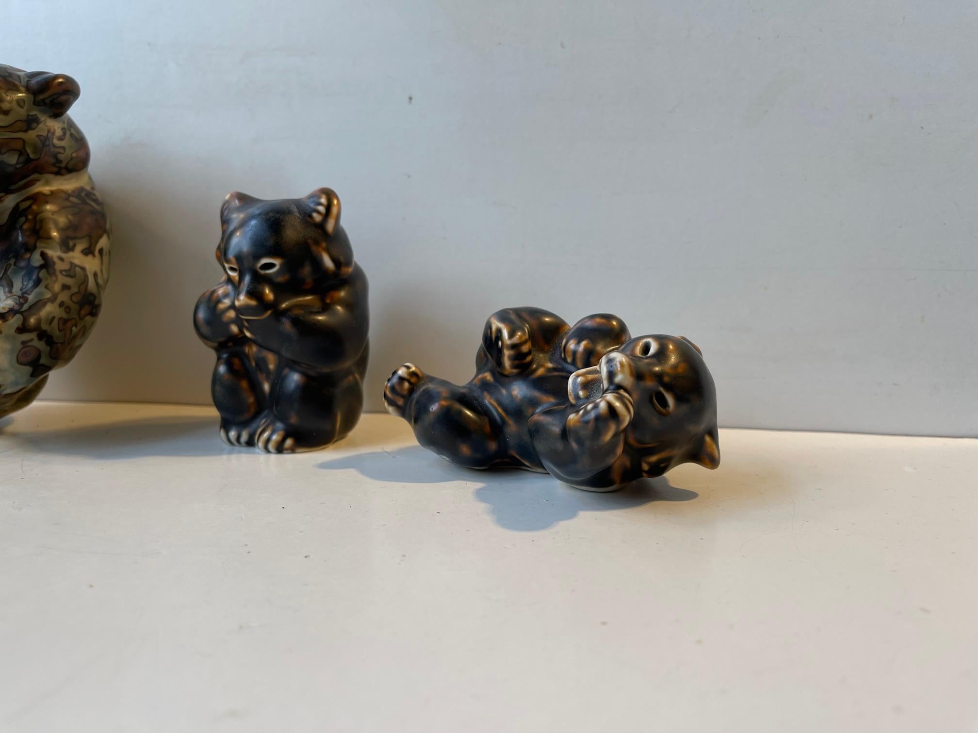 Mid-20th Century Royal Copenhagen Playing Bear Figurines in Glazed Stoneware by Knud Kyhn, 1950s