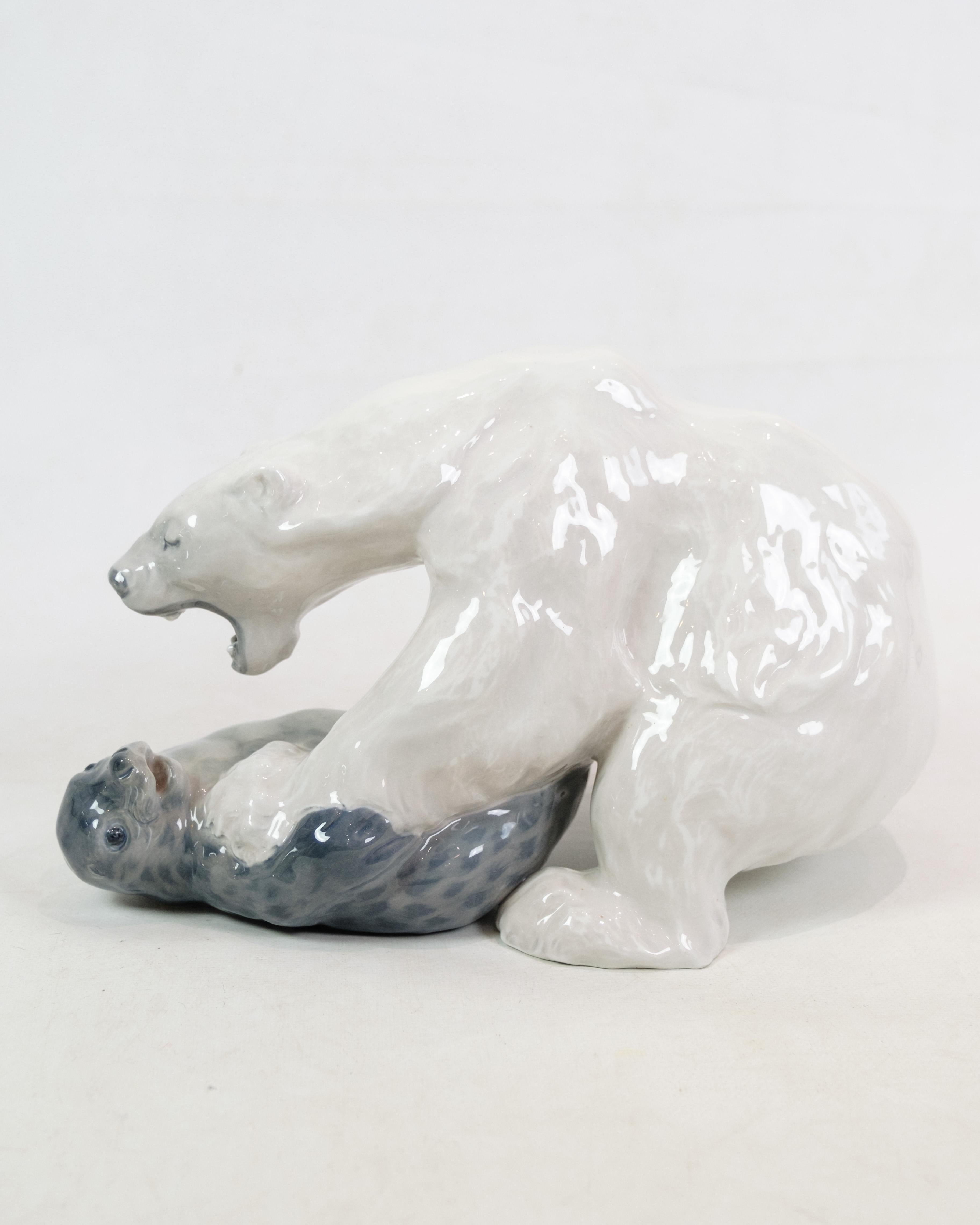 Porcelain Royal Copenhagen, Polar Bear and Seal, No. 1108, Designed by Knud Kyhn in 1909
