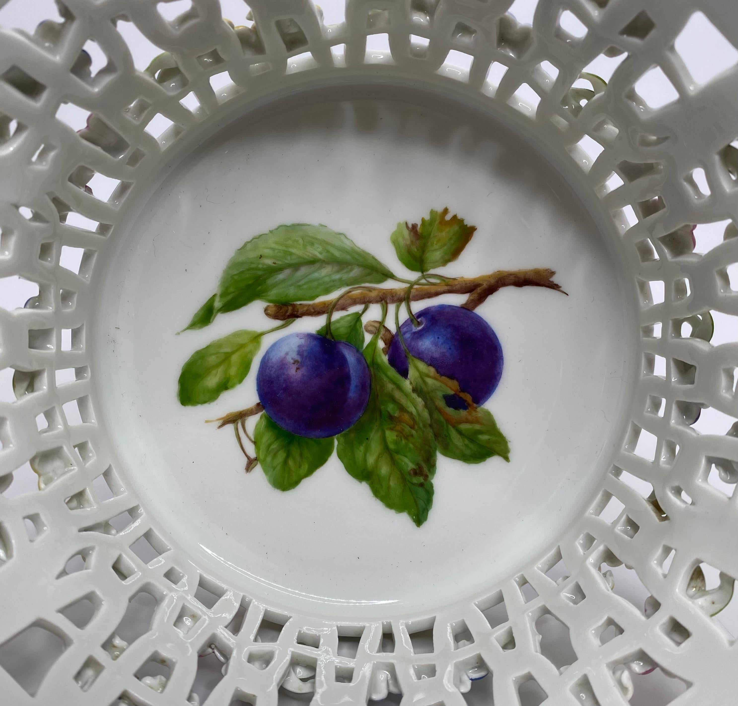 Victorian Royal Copenhagen porcelain basket, Plums. For Sale