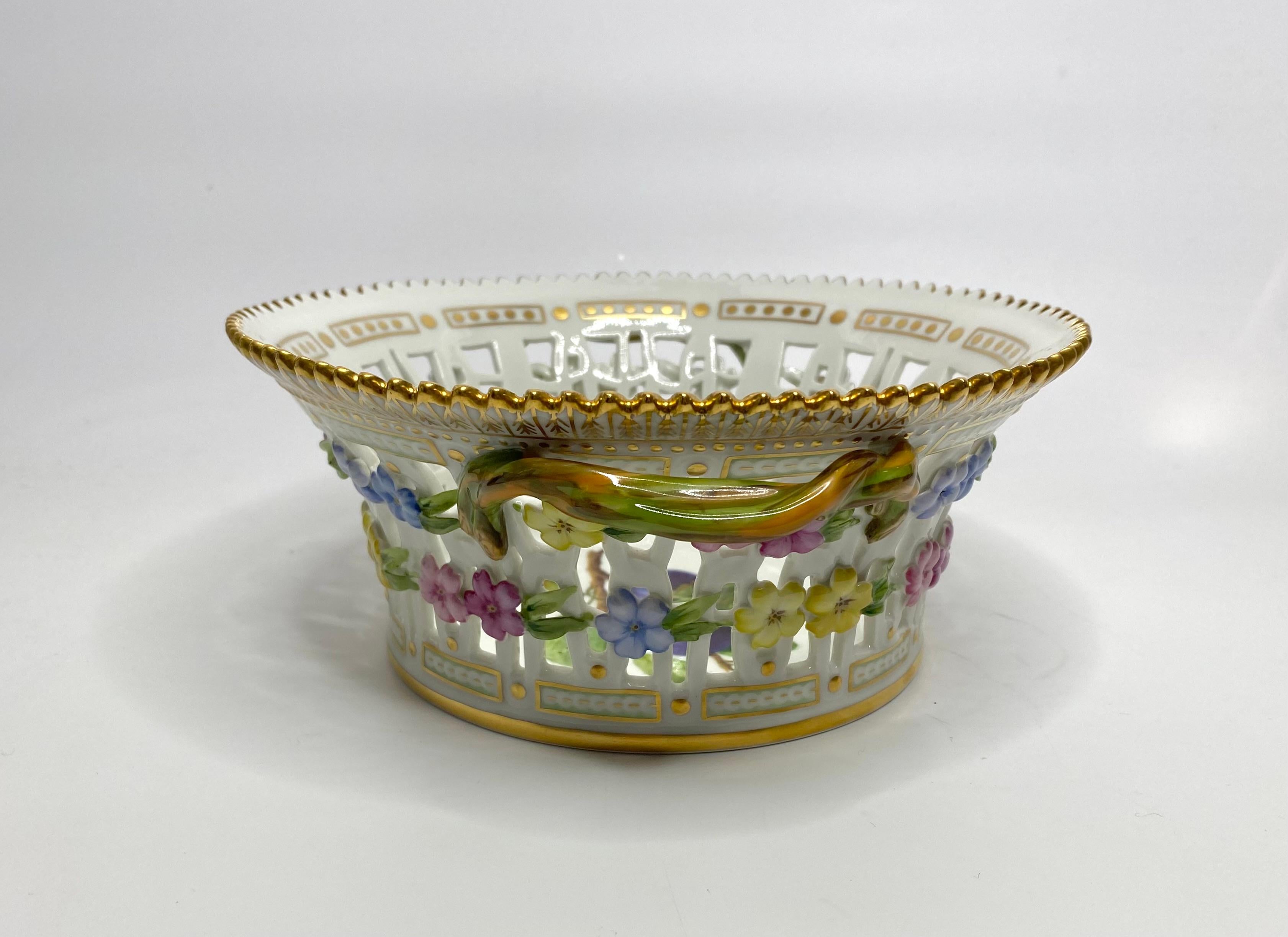 Danish Royal Copenhagen porcelain basket, Plums. For Sale