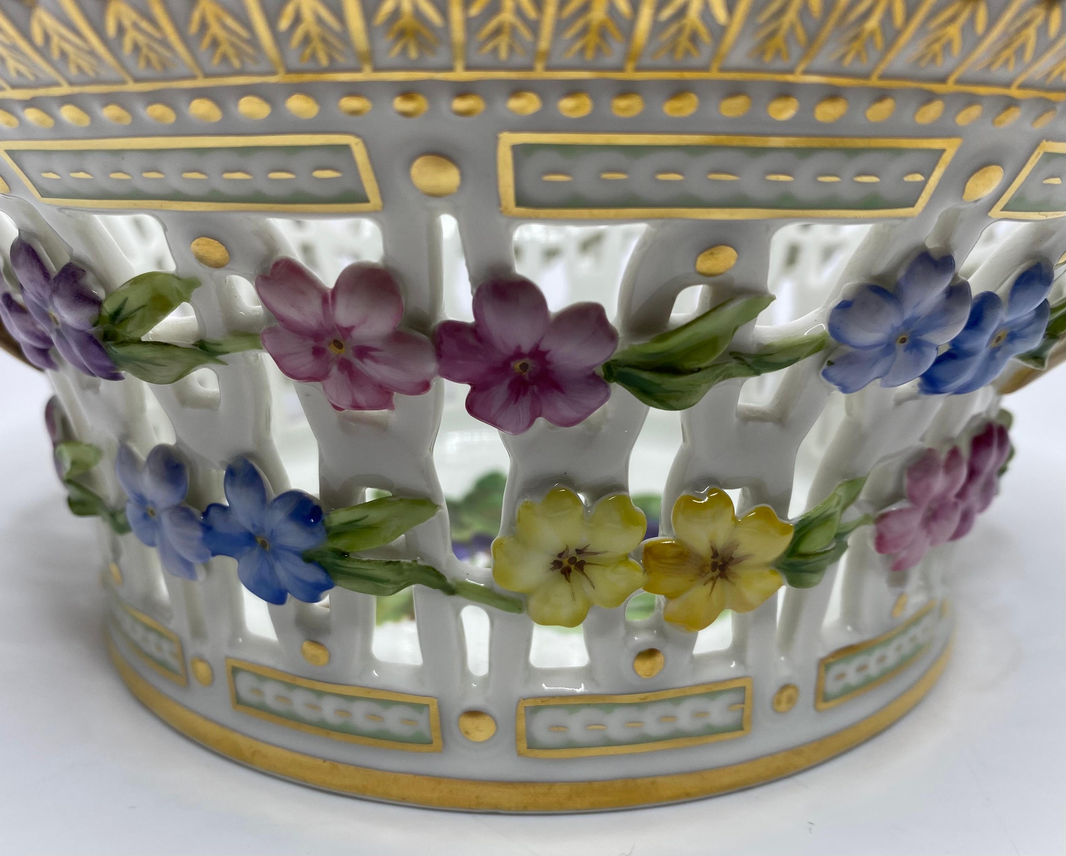 Fired Royal Copenhagen porcelain basket, Plums. For Sale