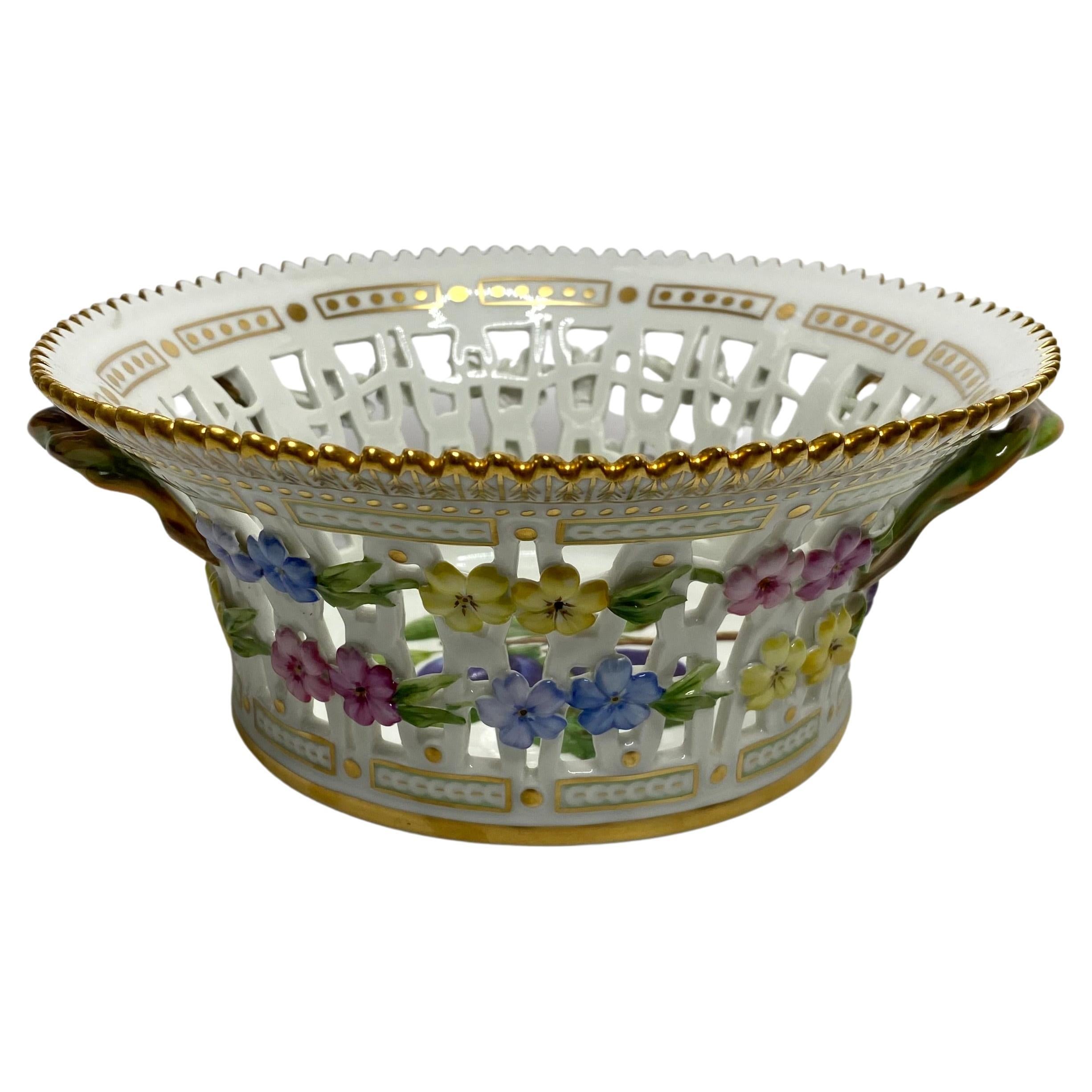 Royal Copenhagen porcelain basket, Plums.