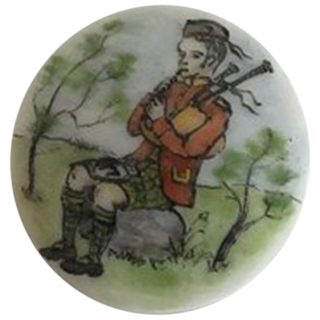 Royal Copenhagen Porcelain Button with Hand-Painted Motif of Musician For Sale