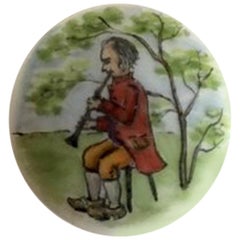 Royal Copenhagen Porcelain Button with Hand-Painted Motif of Musician