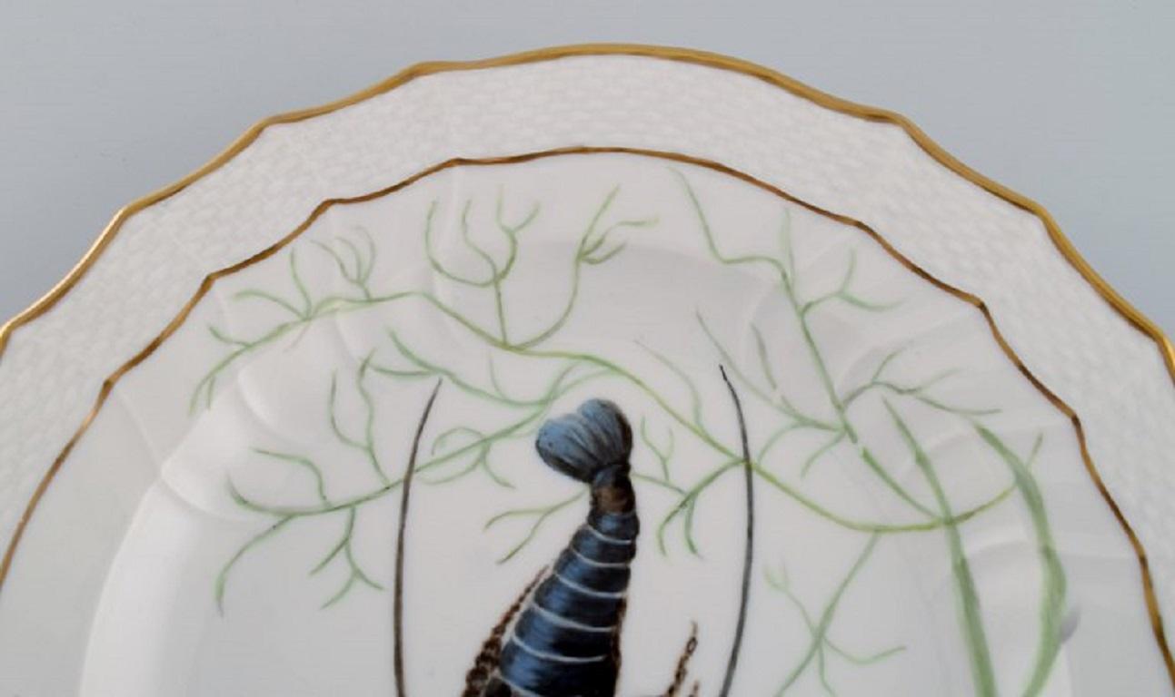 Danish Royal Copenhagen Porcelain Dinner Plate with Hand-Painted Crayfish Motif For Sale