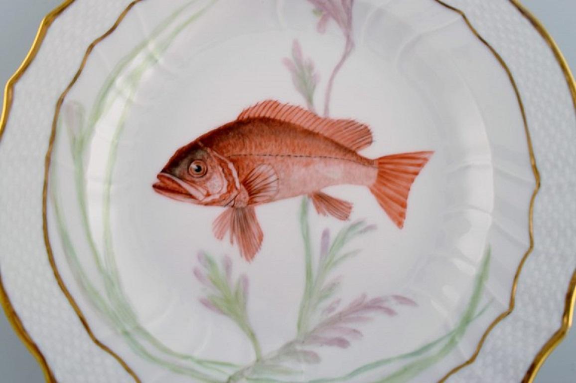 Royal Copenhagen porcelain dinner plate with hand-painted fish motif and golden border. Flora / Fauna Danica style. Dated 1951.
Diameter: 25.5 cm.
In excellent condition.
Stamped.
3rd factory quality.
