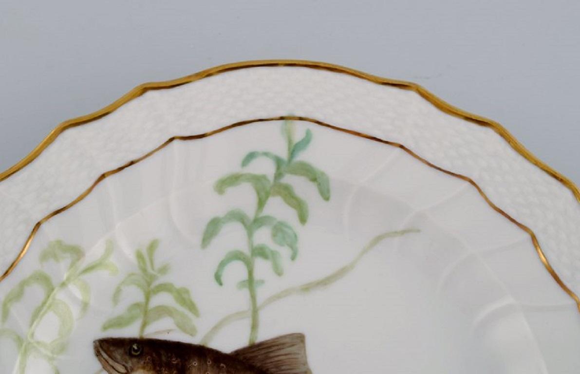 Danish Royal Copenhagen porcelain dinner plate with hand-painted fish motif For Sale