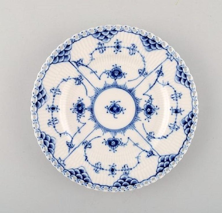 Royal Copenhagen Porcelain Dinnerware, Set of 11 Blue Fluted Full Lace