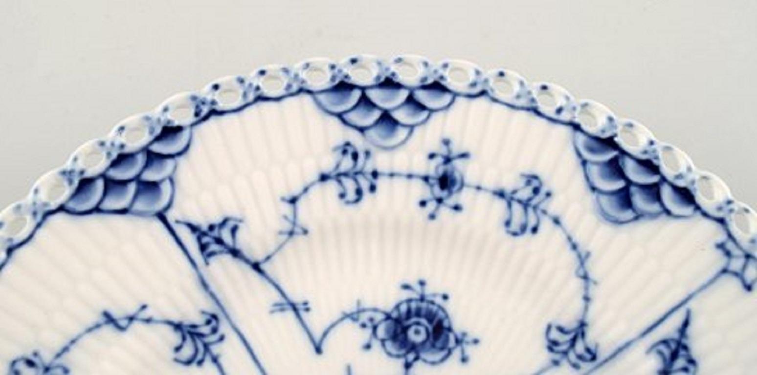 Danish Royal Copenhagen Porcelain Dinnerware, Set of 11 Blue Fluted Full Lace Plates