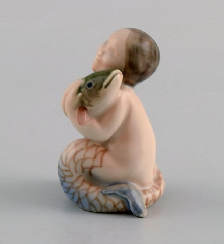 Danish Royal Copenhagen Porcelain Figure, Little Mermaid with Fish, Model Number 2348