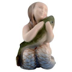 Vintage Royal Copenhagen Porcelain Figure, Little Mermaid with Fish, Model Number 2348