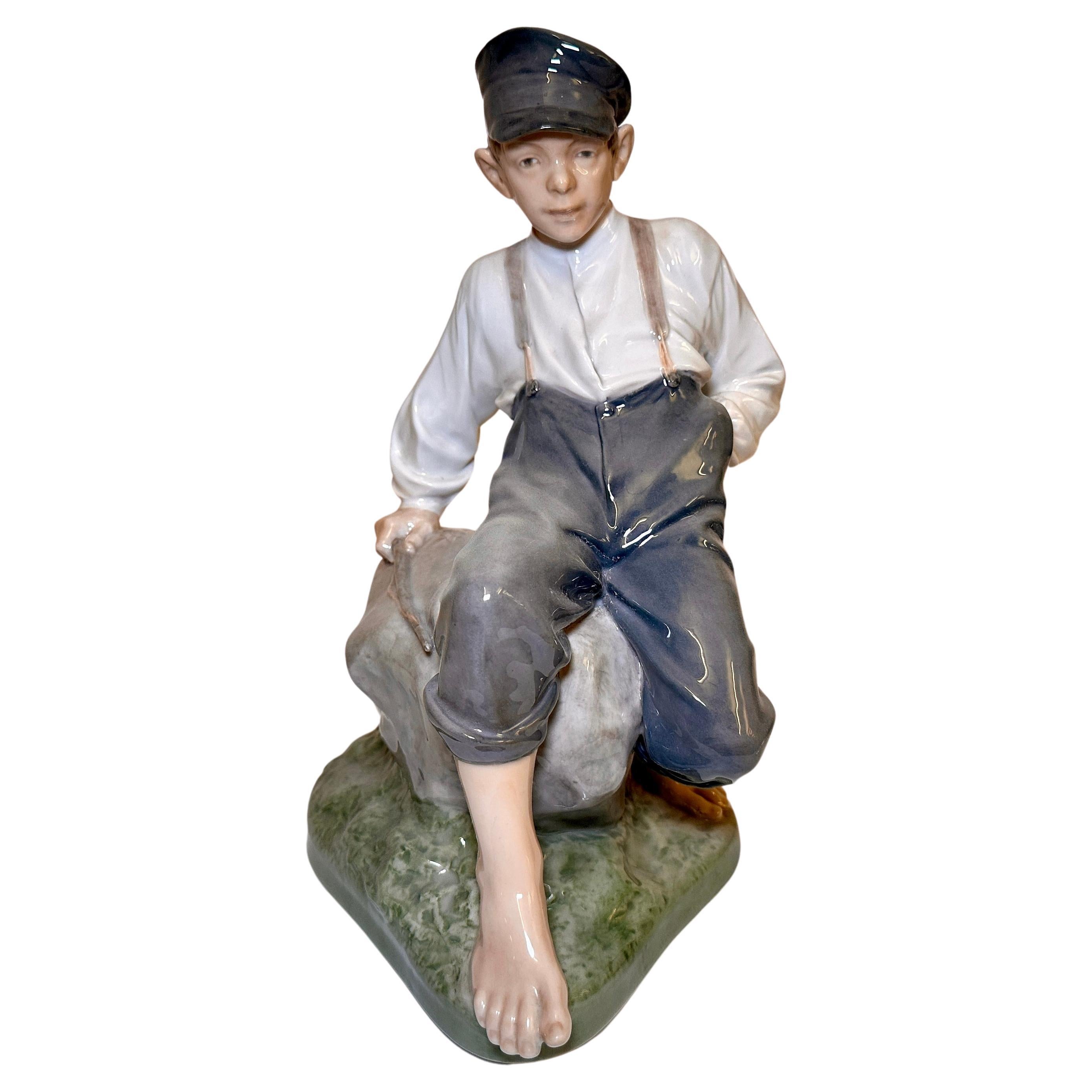 Royal Copenhagen Porcelain Figure of "Boy Shepherd on Rock" For Sale