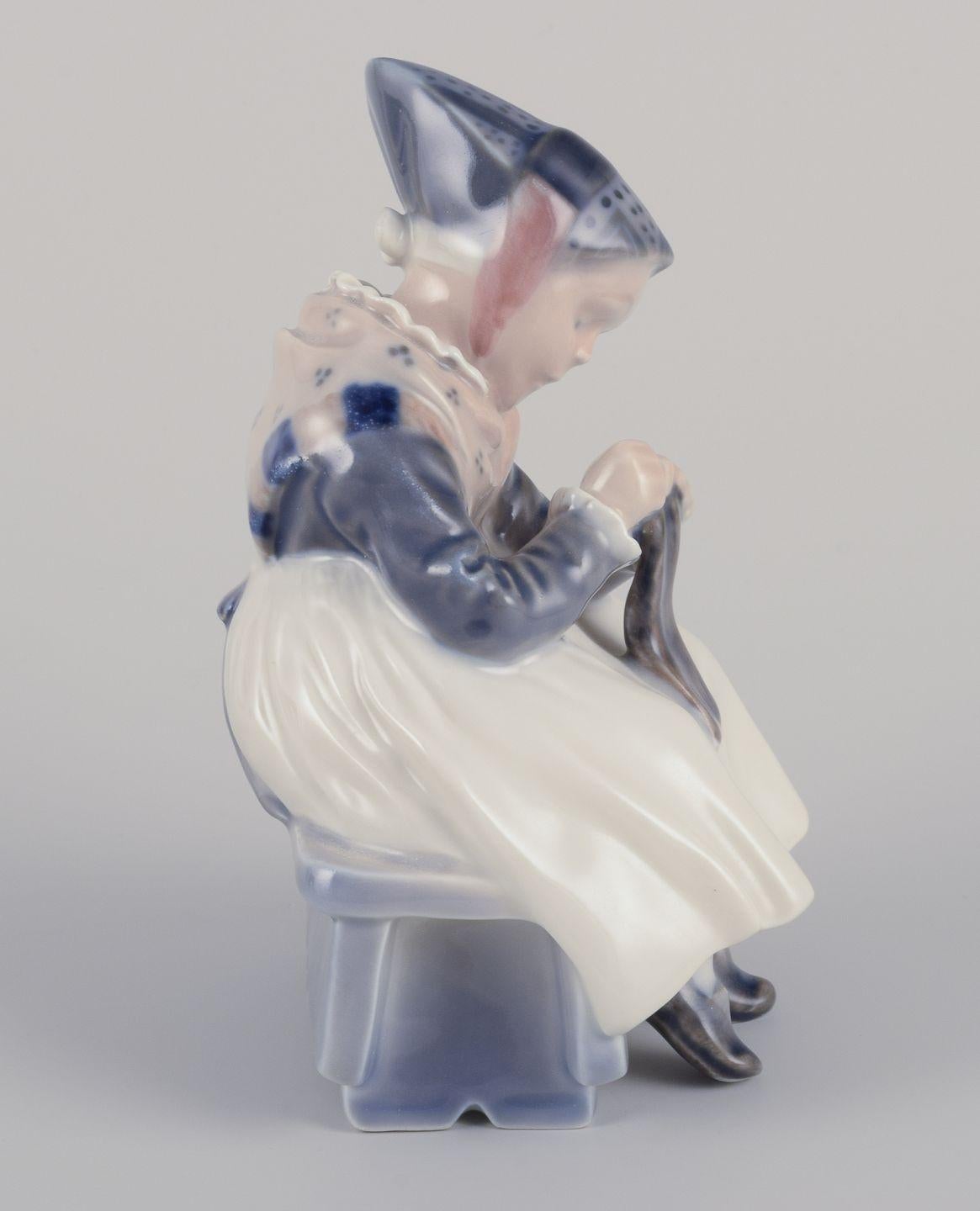 Pre-owned goods are exempt from import duties for U.S. customers. 
Therefore, no import tariffs will be applicable to your purchase.

Royal Copenhagen porcelain figurine.
Amager girl in traditional dress with a knitted