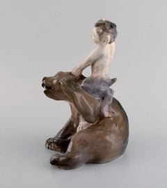Royal Copenhagen Porcelain Figurine, Faun Pulling Bear's Ear, 1920's