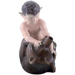 Royal Copenhagen Porcelain Figurine, Faun with Bear