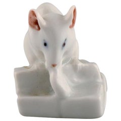 Antique Royal Copenhagen Porcelain Figurine, Little White Mouse, 1920s