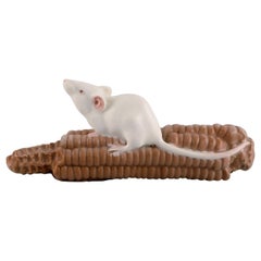 Antique Royal Copenhagen Porcelain Figurine, Mouse on a Corn Cob, Early 20th Century