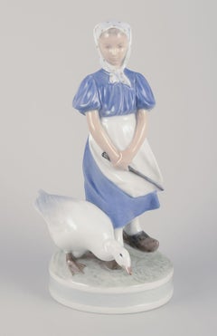 Royal Copenhagen, porcelain figurine of a girl with goose.