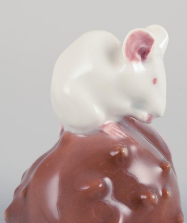 Royal Copenhagen. Porcelain figurine of a mouse on a chestnut. For Sale 3