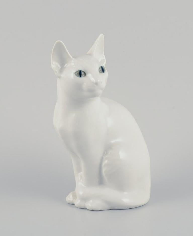 Danish Royal Copenhagen. Porcelain figurine of a white Siamese cat.  For Sale
