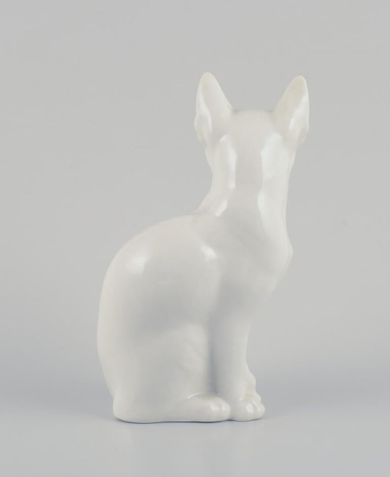 Late 20th Century Royal Copenhagen. Porcelain figurine of a white Siamese cat.  For Sale