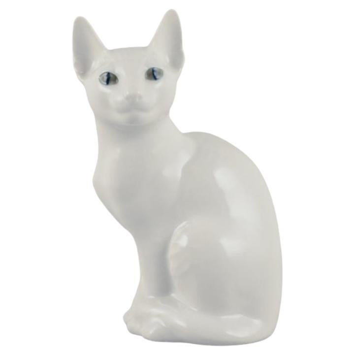 Royal Copenhagen. Figurita de porcelana de un gato siamés blanco.