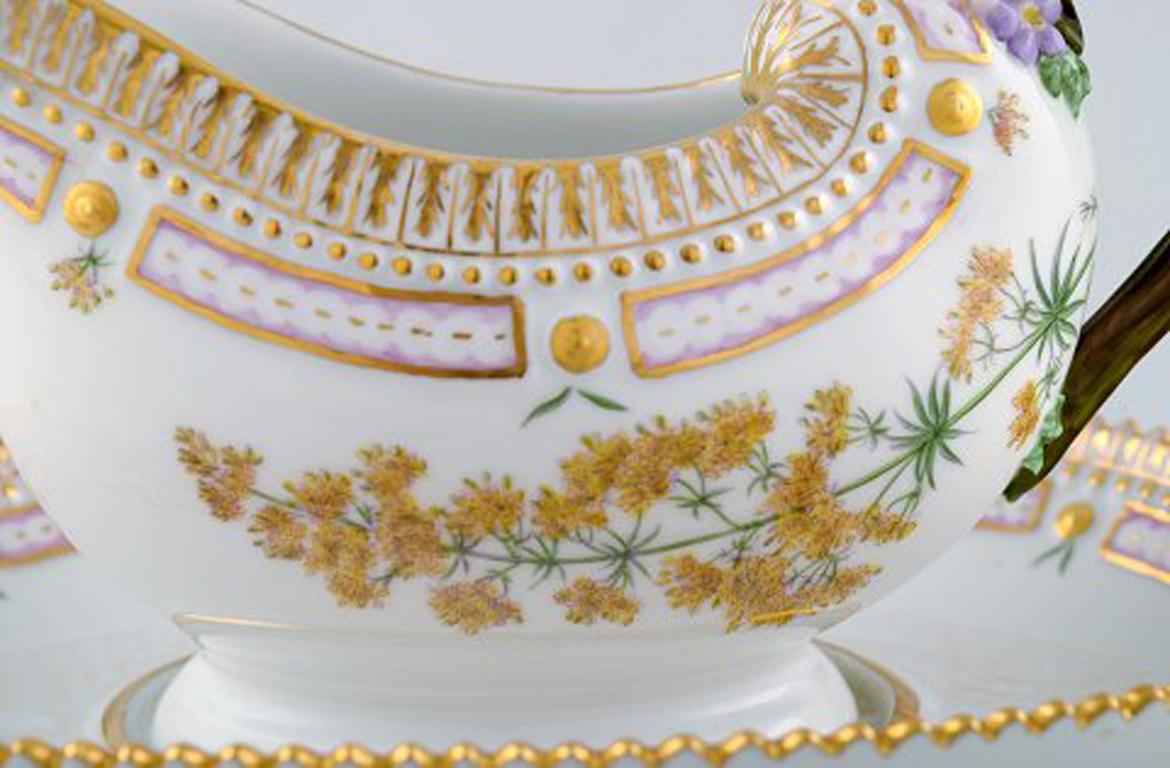 Neoclassical Royal Copenhagen Porcelain Flora Danica Sauce Boat, Hand Painted with Flowers