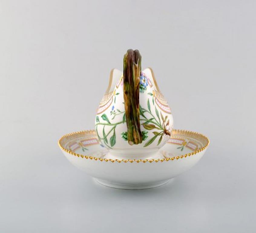 Neoclassical Royal Copenhagen Porcelain Flora Danica Sauce Boat, Hand Painted with Flowers