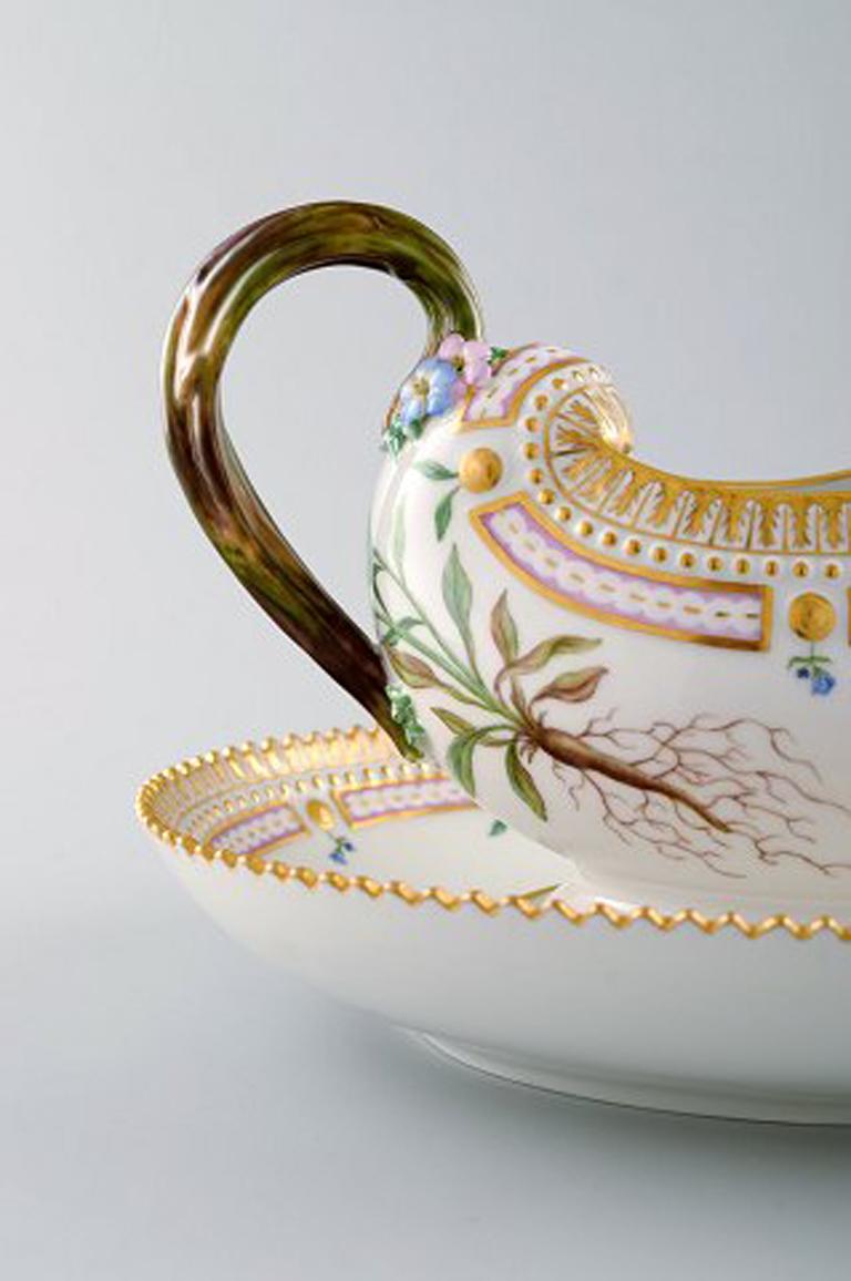 Danish Royal Copenhagen Porcelain Flora Danica Sauce Boat, Hand Painted with Flowers